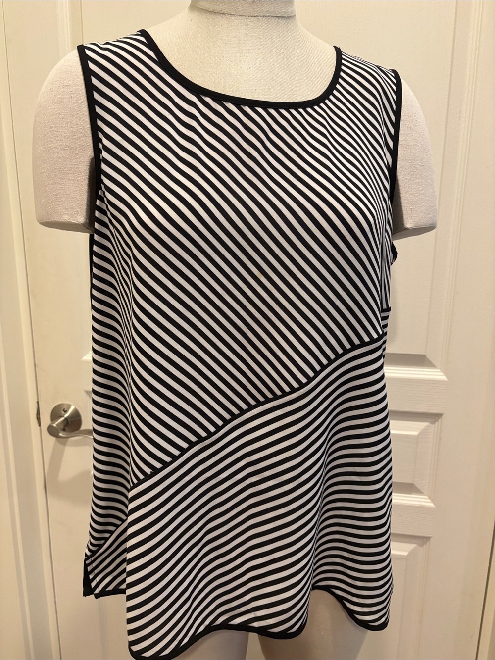 Sleeveless Black and White Striped Women's Top